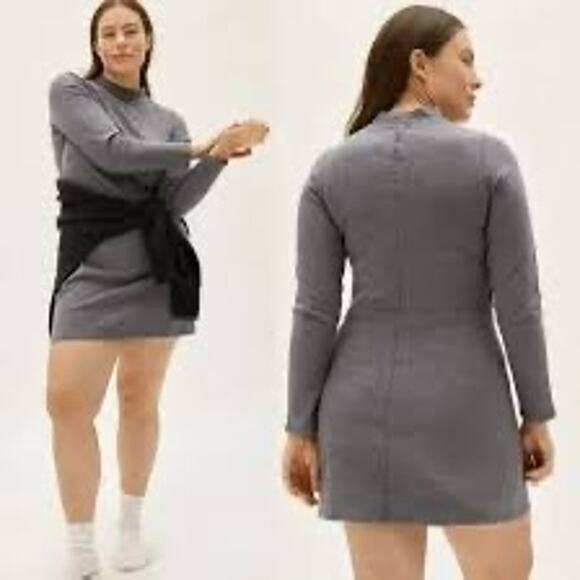 Everlane 100% Cotton Mockneck Dress Gray XS Long Sleeve A-Line EUC Minimalist - Picture 2 of 6